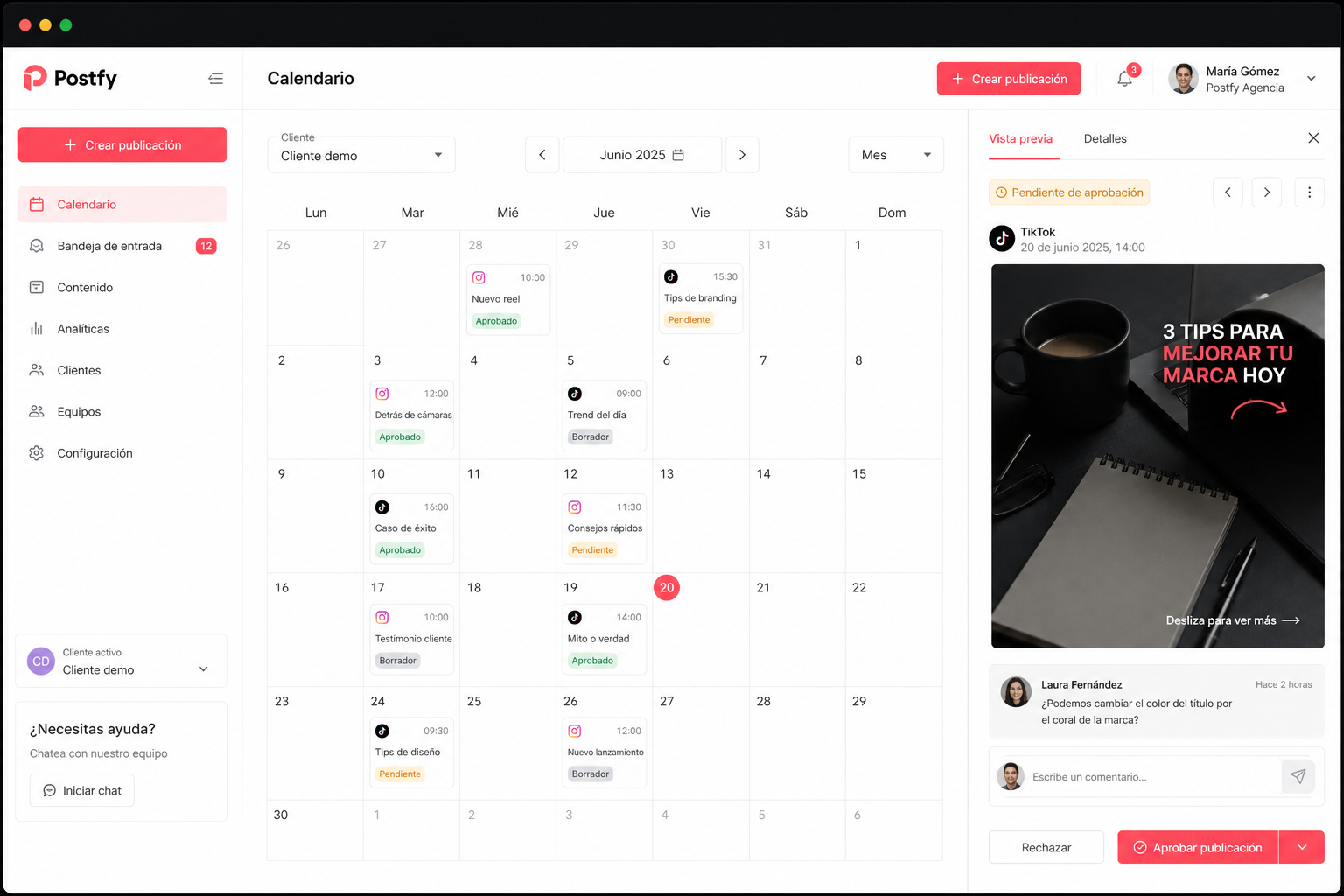 Calendario y producción en Postfy según el plan